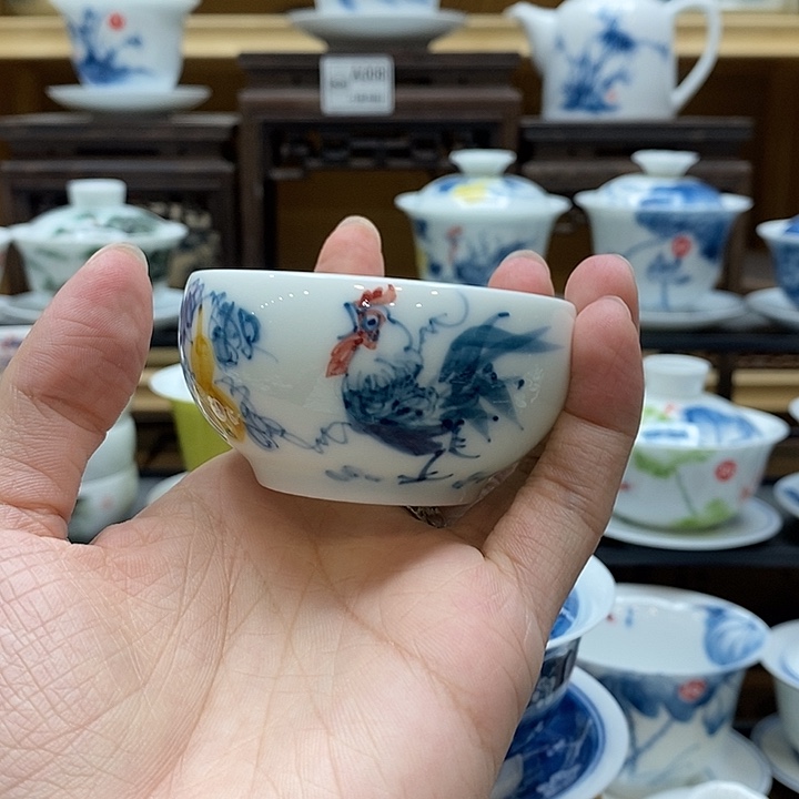 L***N手绘公鸡禅定杯65cc一个装釉下彩微瑕福利款