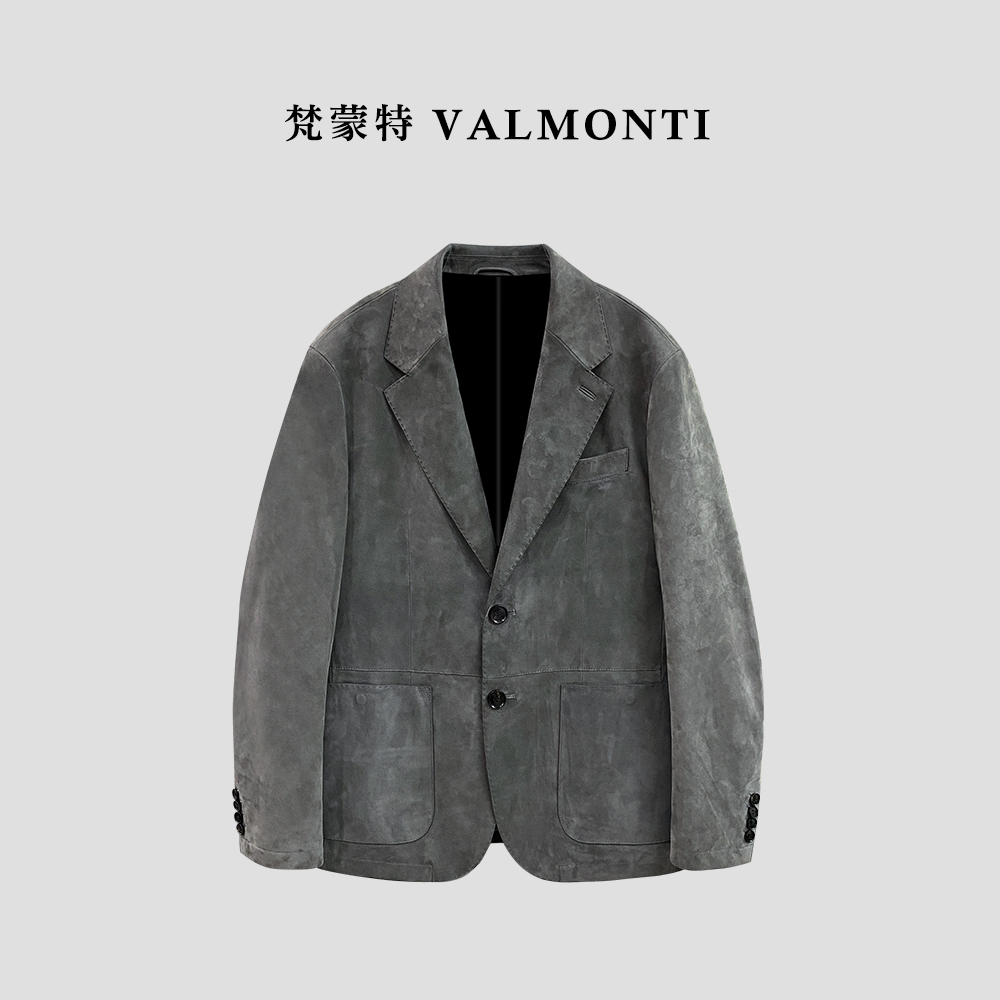 Valmonti肯尼亚混种小山羊男士春秋休闲西装反绒皮衣外套