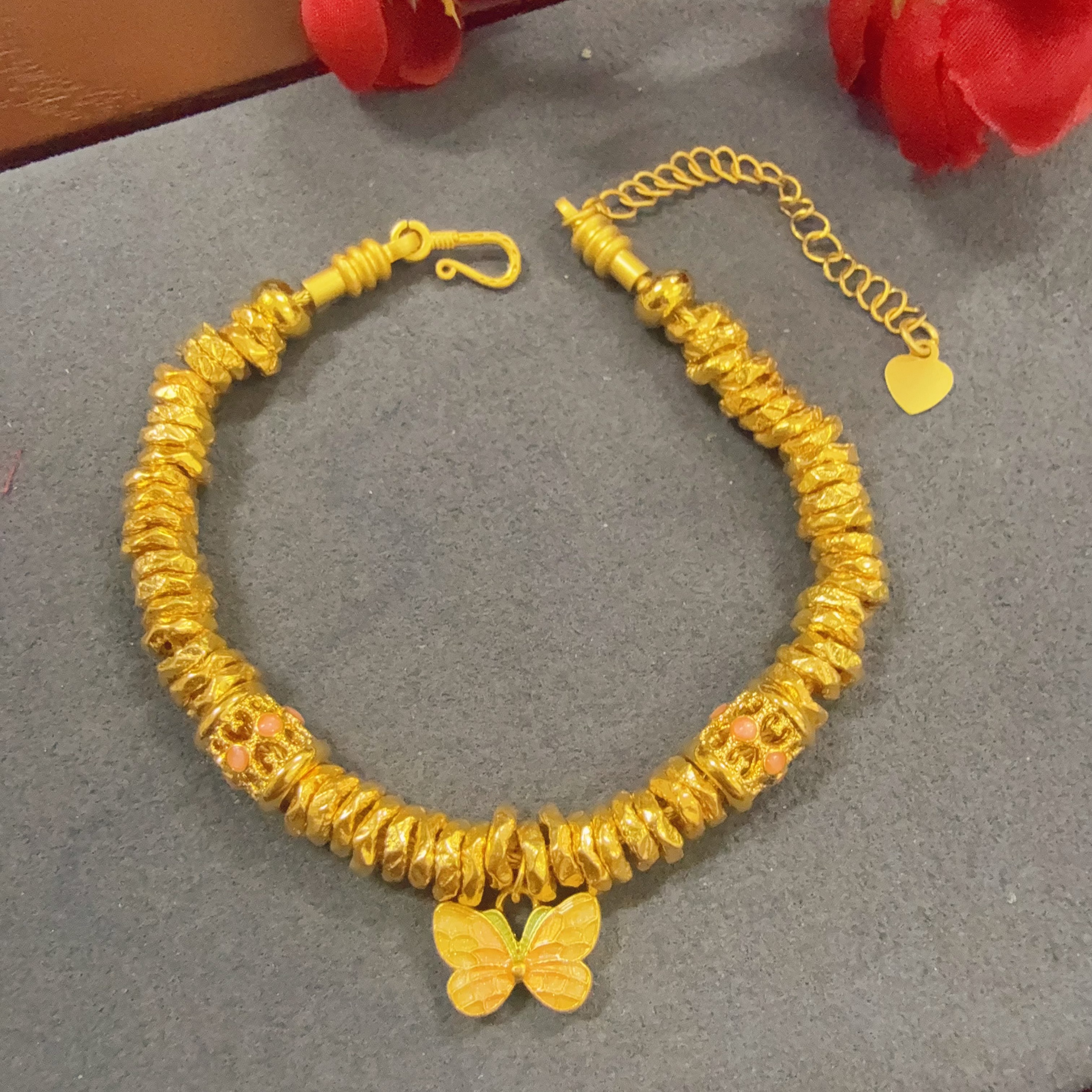 【足金珐琅蝴蝶盘缠手串】卡6mm(配合金链）