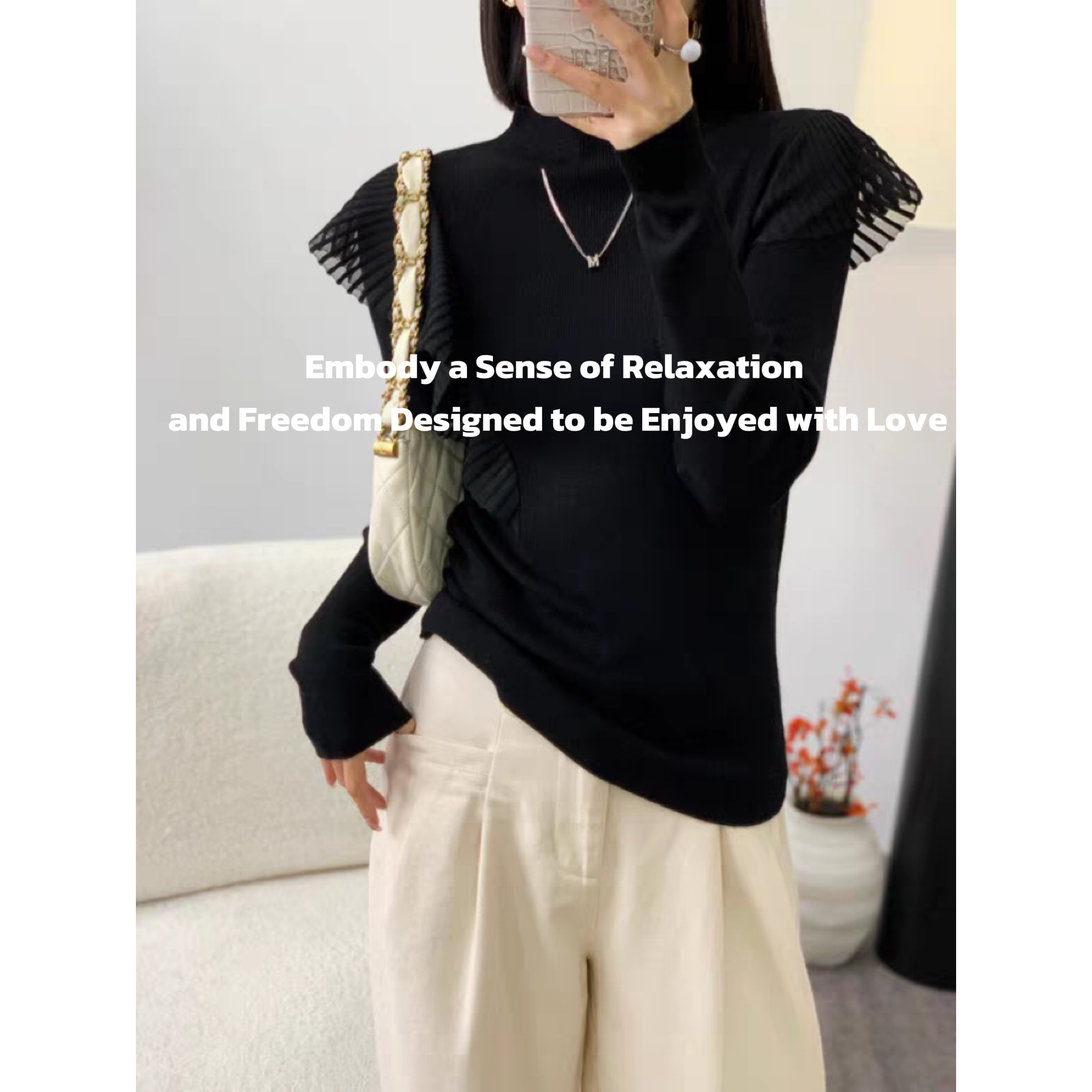 1918 | 厚款针织荷叶边宽松型修身型衫长袖秋冬打底衫时尚