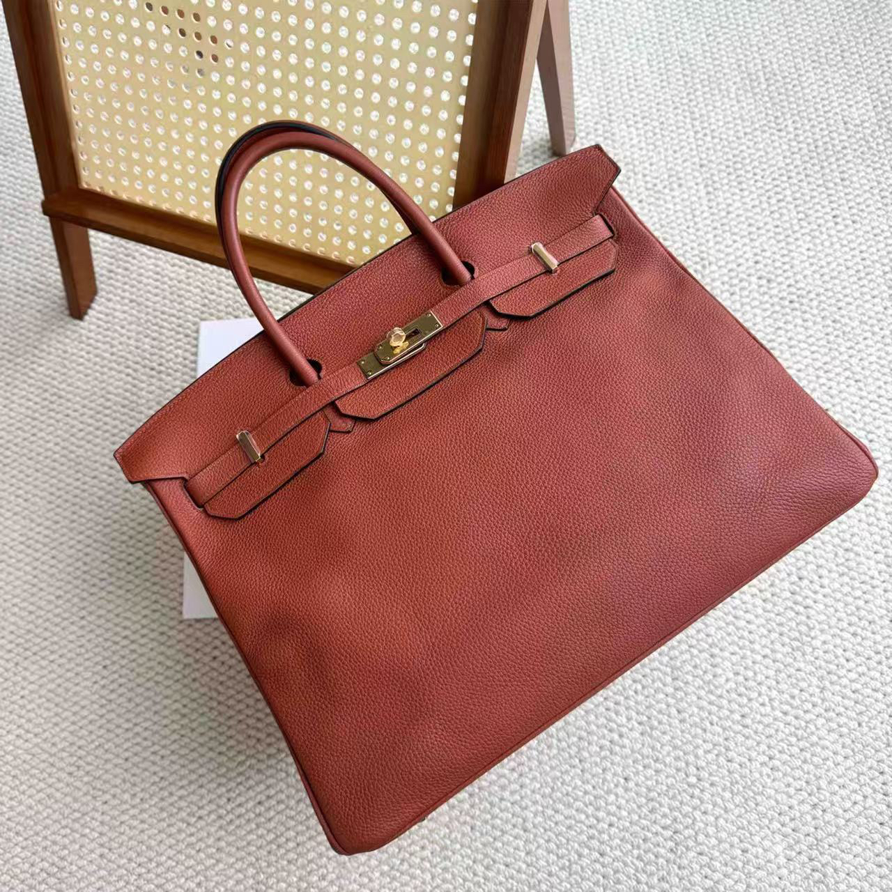 99新 Hermes/爱马仕 birkin40 南瓜色 金扣 togo皮 X刻