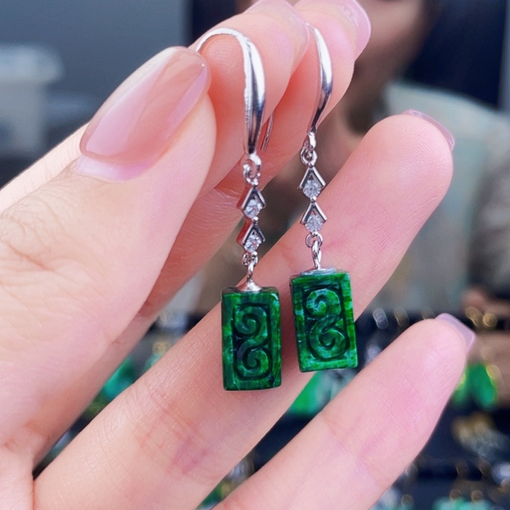 翡翠银S925镶嵌耳饰饰品