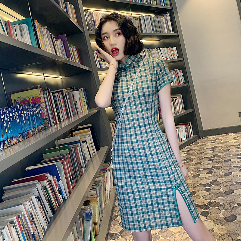 【2504 经典款 小绿格】显瘦气质修身优雅复古中国风旗袍