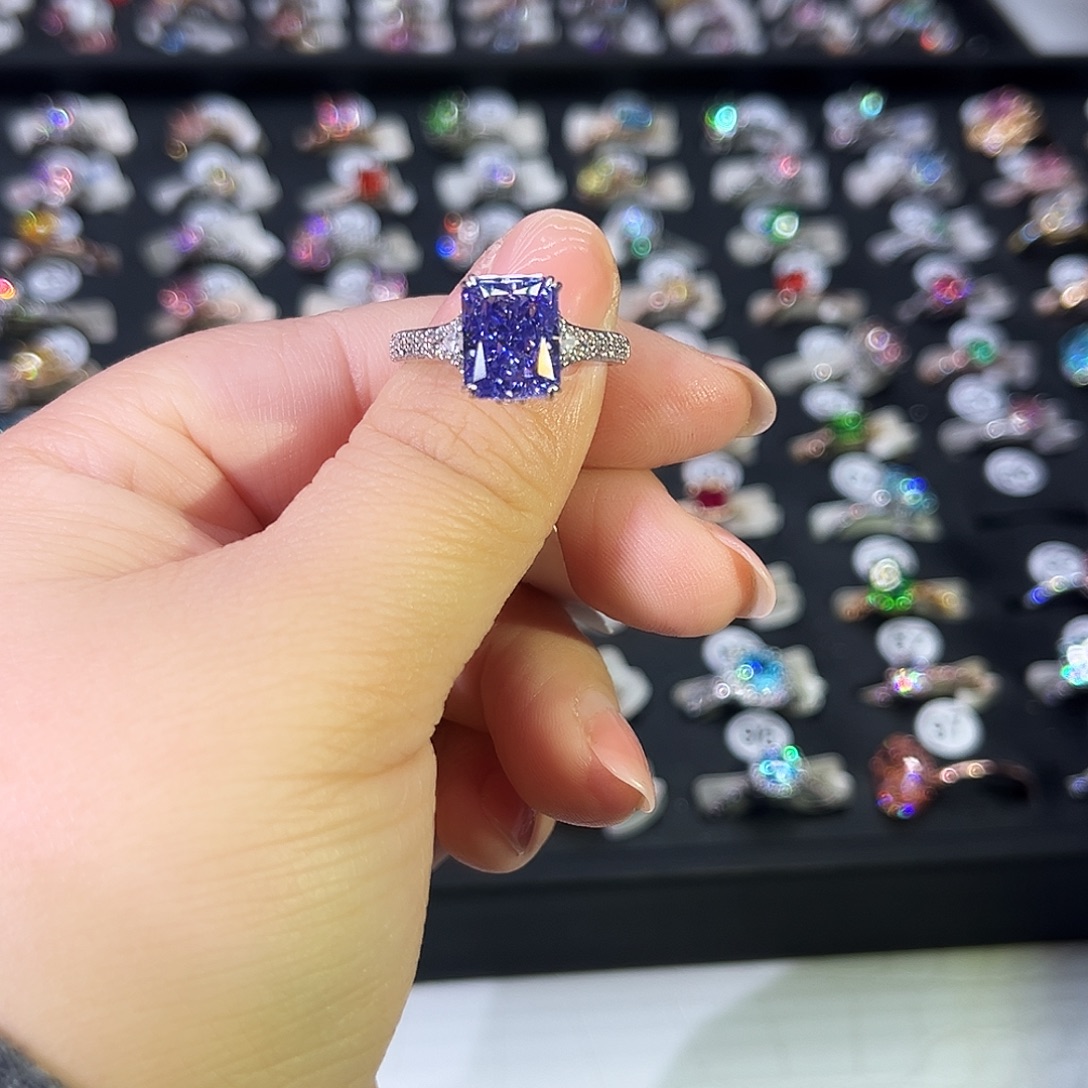 莫桑石非金属SH K白豪镶长方紫冰花-13