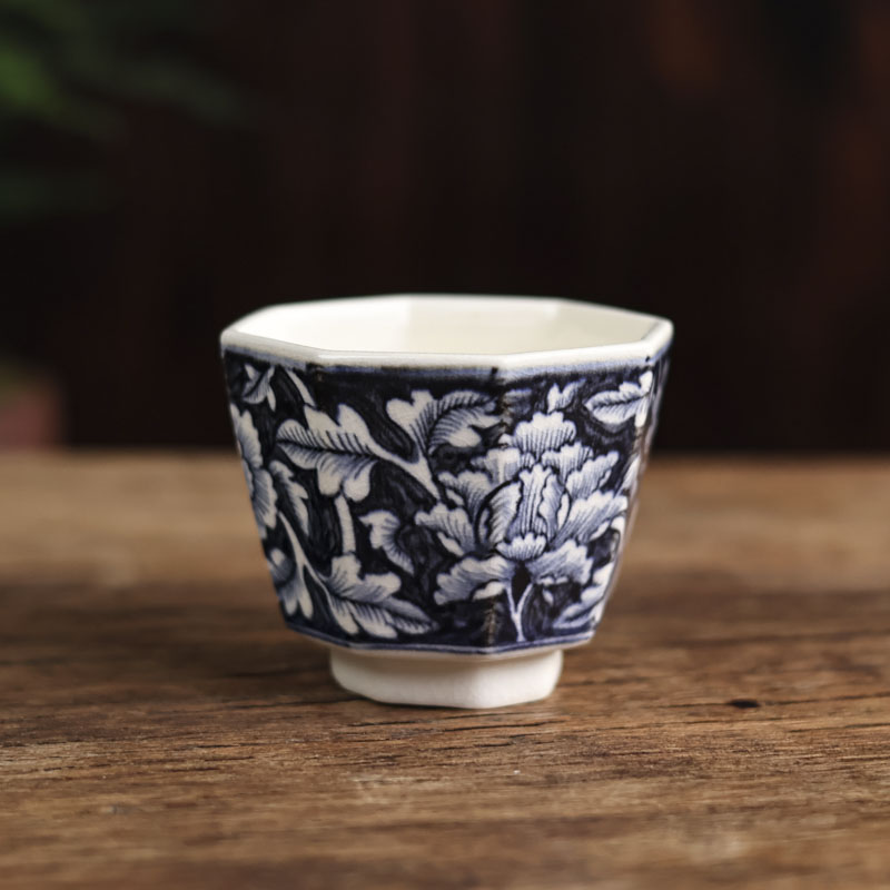 【叁山】 青花牡丹-梵山堂-六方杯-70cc（W0464）