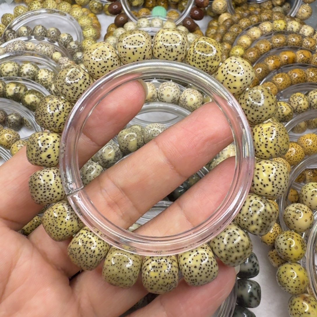 西***程星月菩提手串糯冰绿包白黄金瞳火龙果星侧留白12.5/11.5