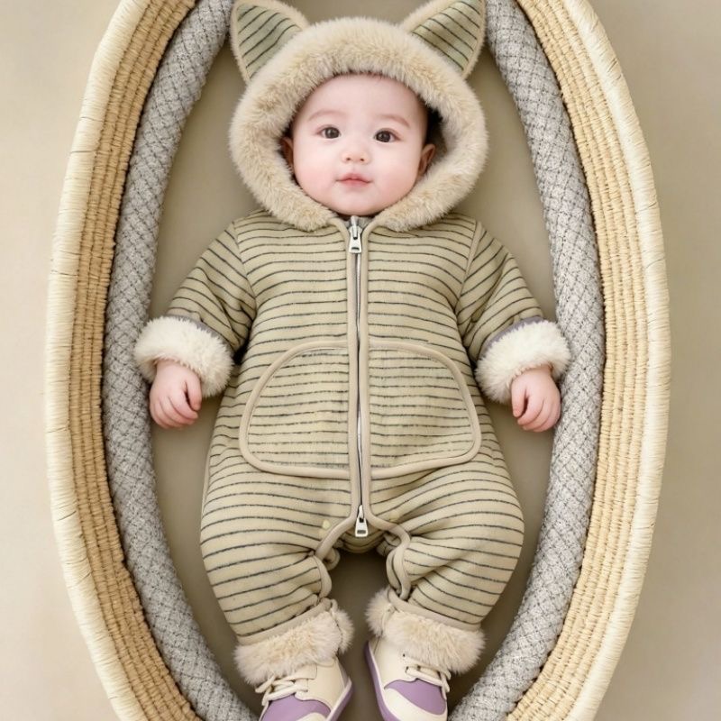 秋冬可爱风爬服连身衣加厚韩版洋气外套哈衣麂皮绒皮毛一体