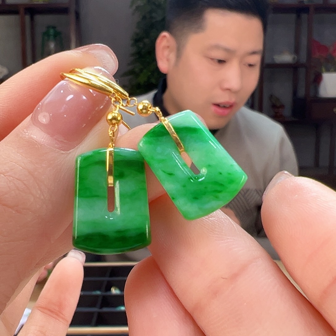 翡翠耳饰18K金镶嵌耳环56