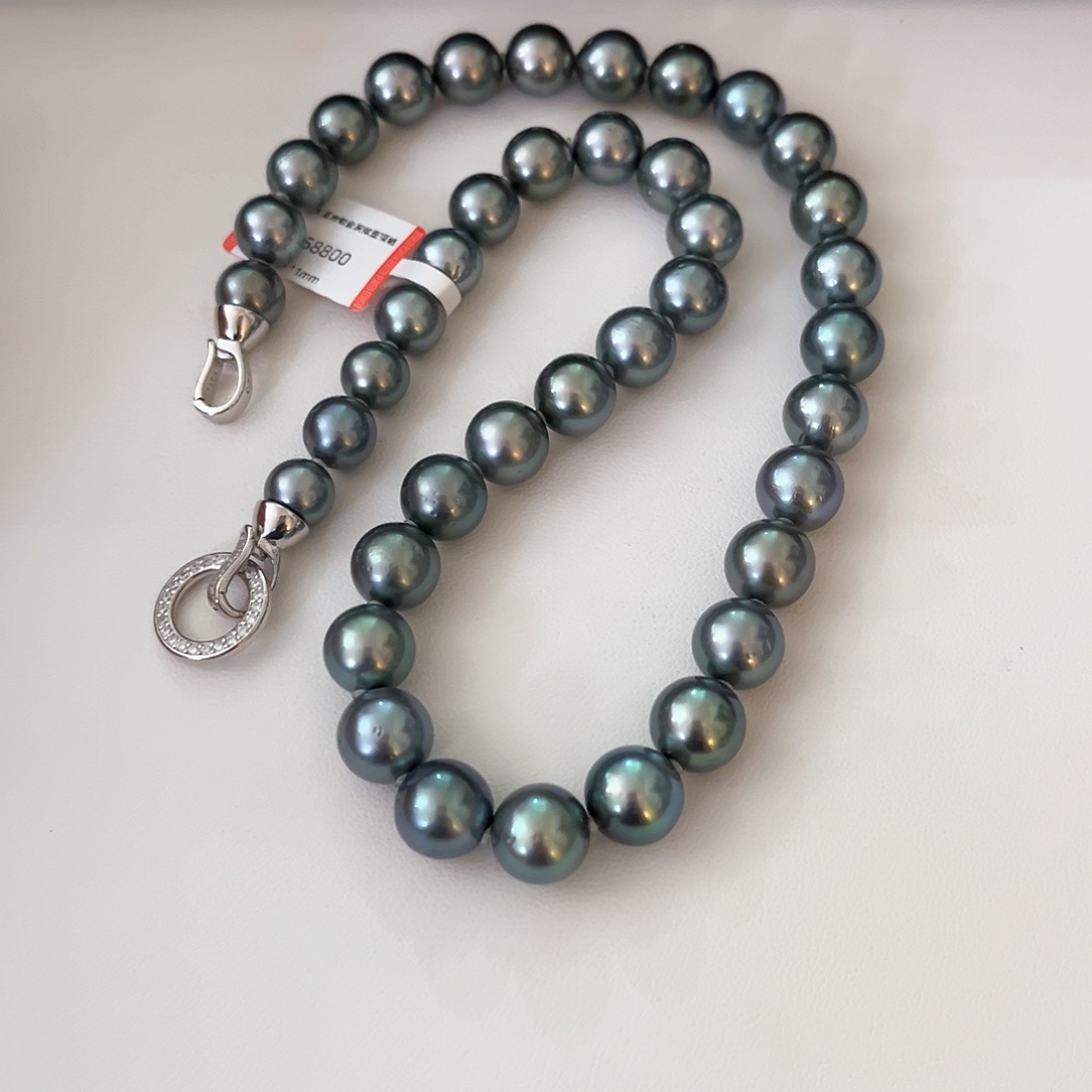 海水珍珠颈饰未镶嵌简孔雀蓝绿8-11