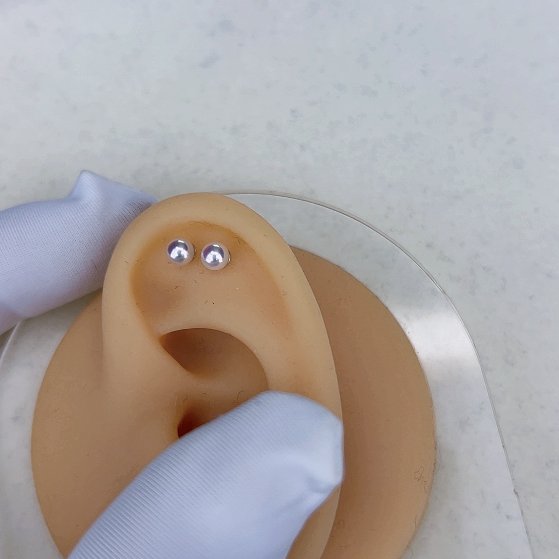 海水珍珠海水akoya天女耳钉3-4mm银S925镶嵌