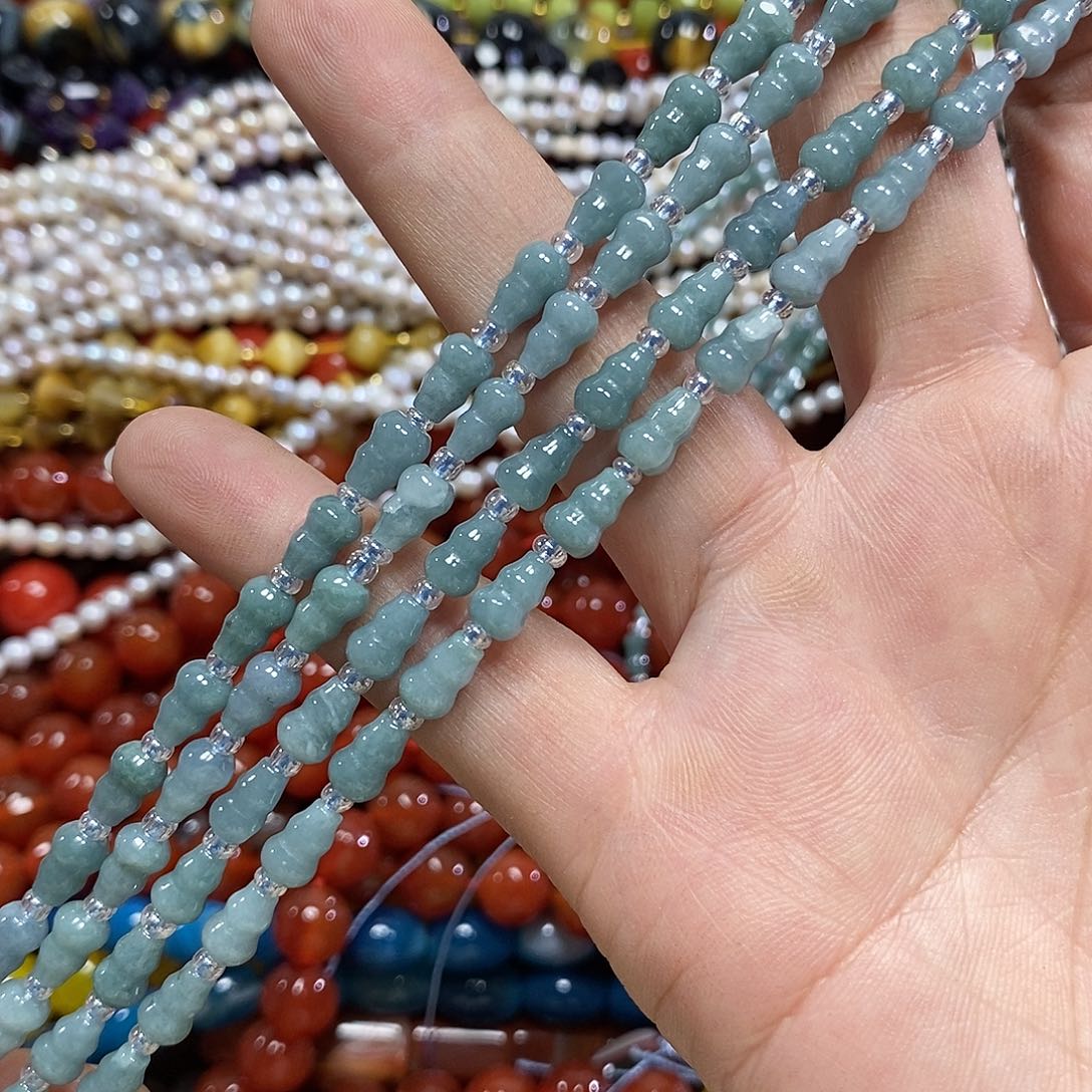 玛瑙/玉髓未镶嵌珠宝半成品翡翠葫芦一条卡6mm