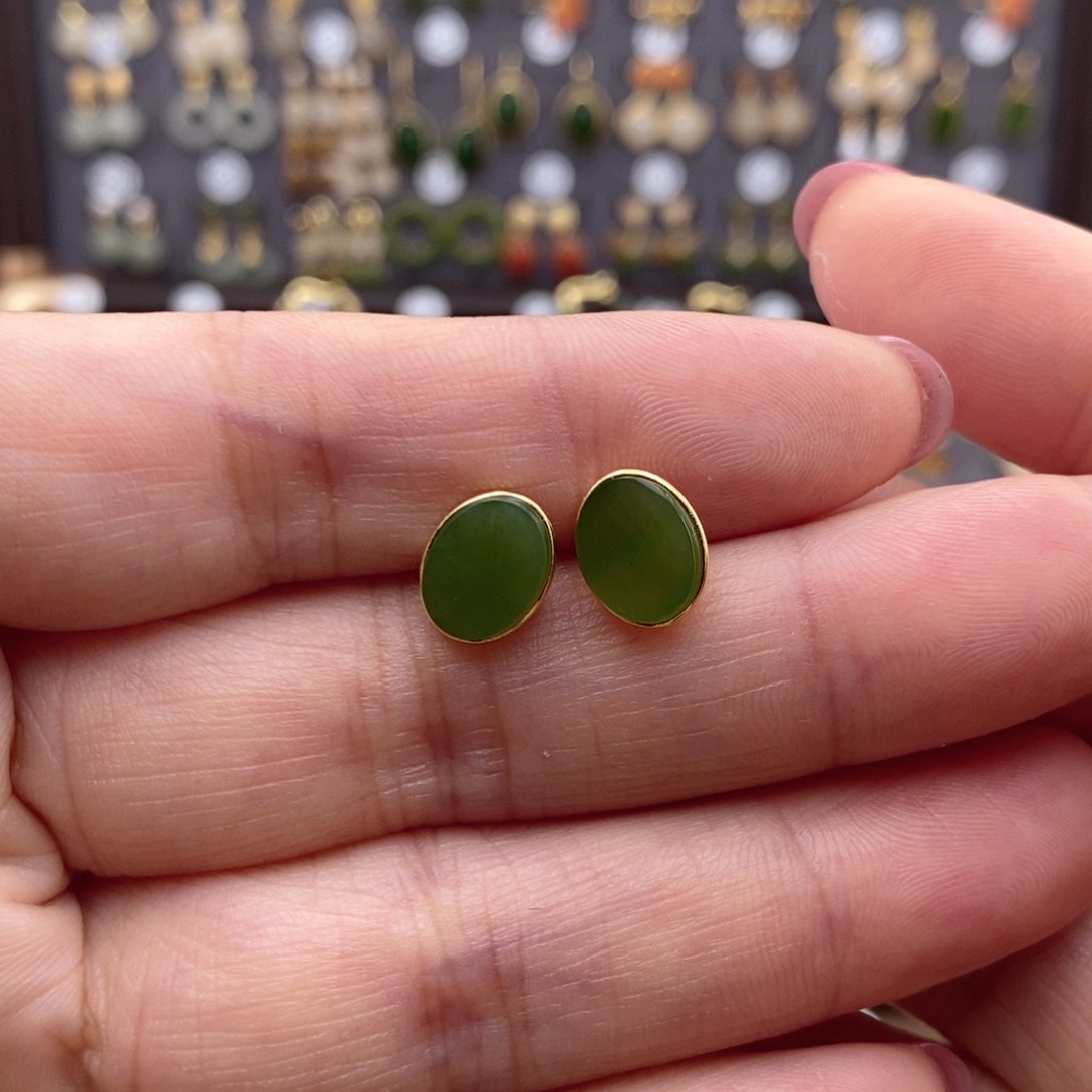 银S925镶嵌和田玉耳饰