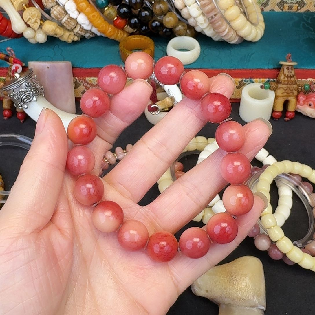 驼骨其他粉驼12尺寸圆珠手串