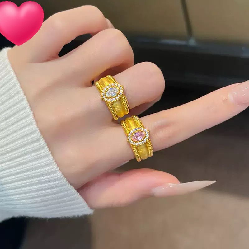 铜合金戒指 【镶嵌鸽子蛋戒指】拉丝古法时尚轻奢女士指环