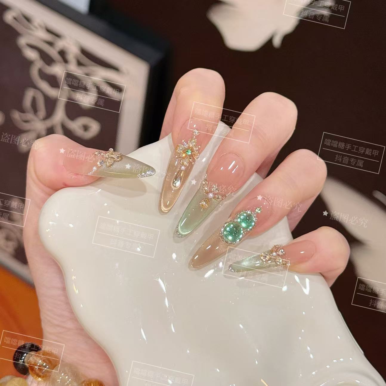 【如意·福禄】新年千金爆闪纯手工显白奢华锆石钻穿戴甲-掉钻包补