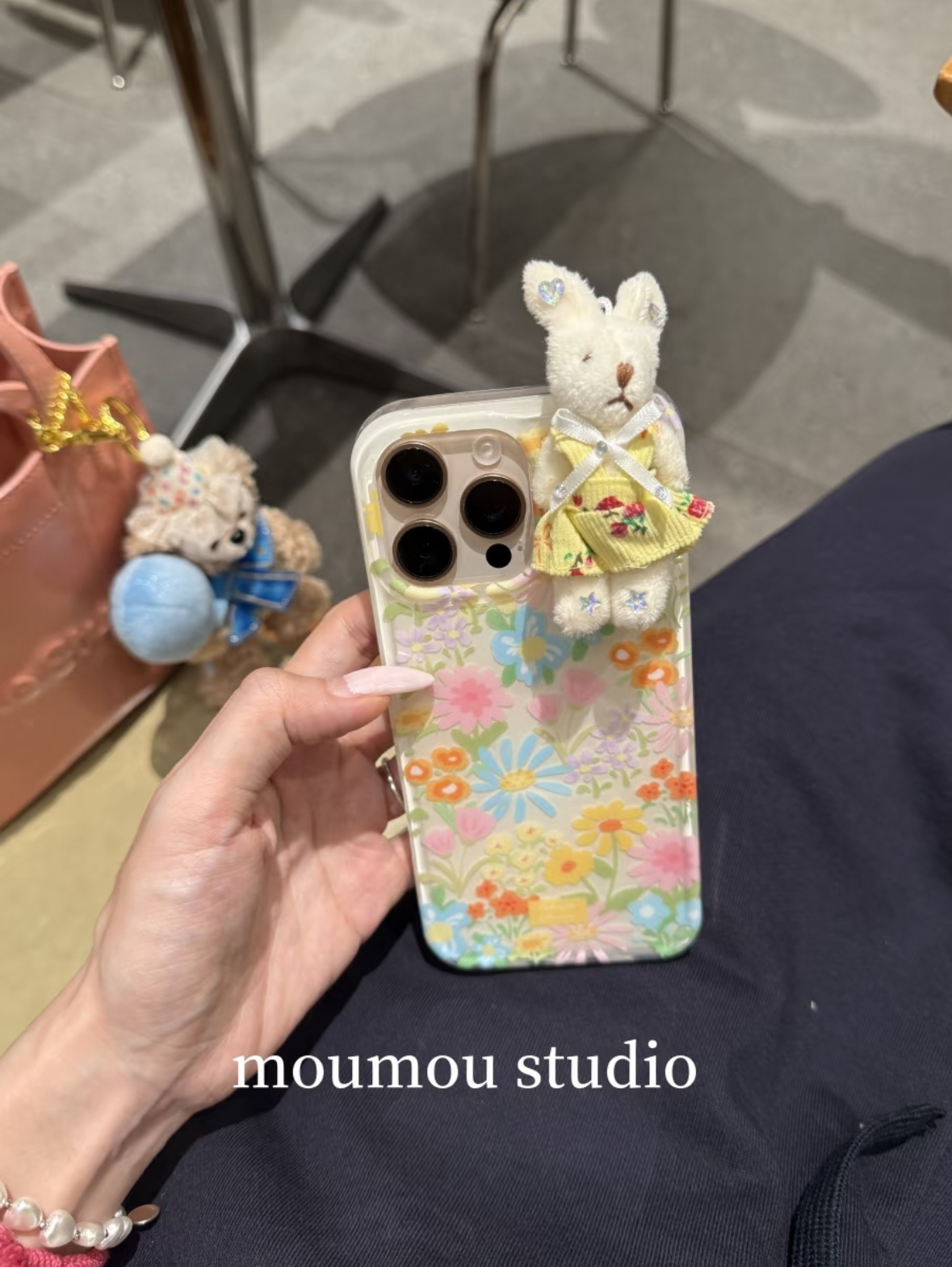 ins满屏彩花朵立体碎花裙毛绒兔苹果16promax/15/14/13防摔手机壳