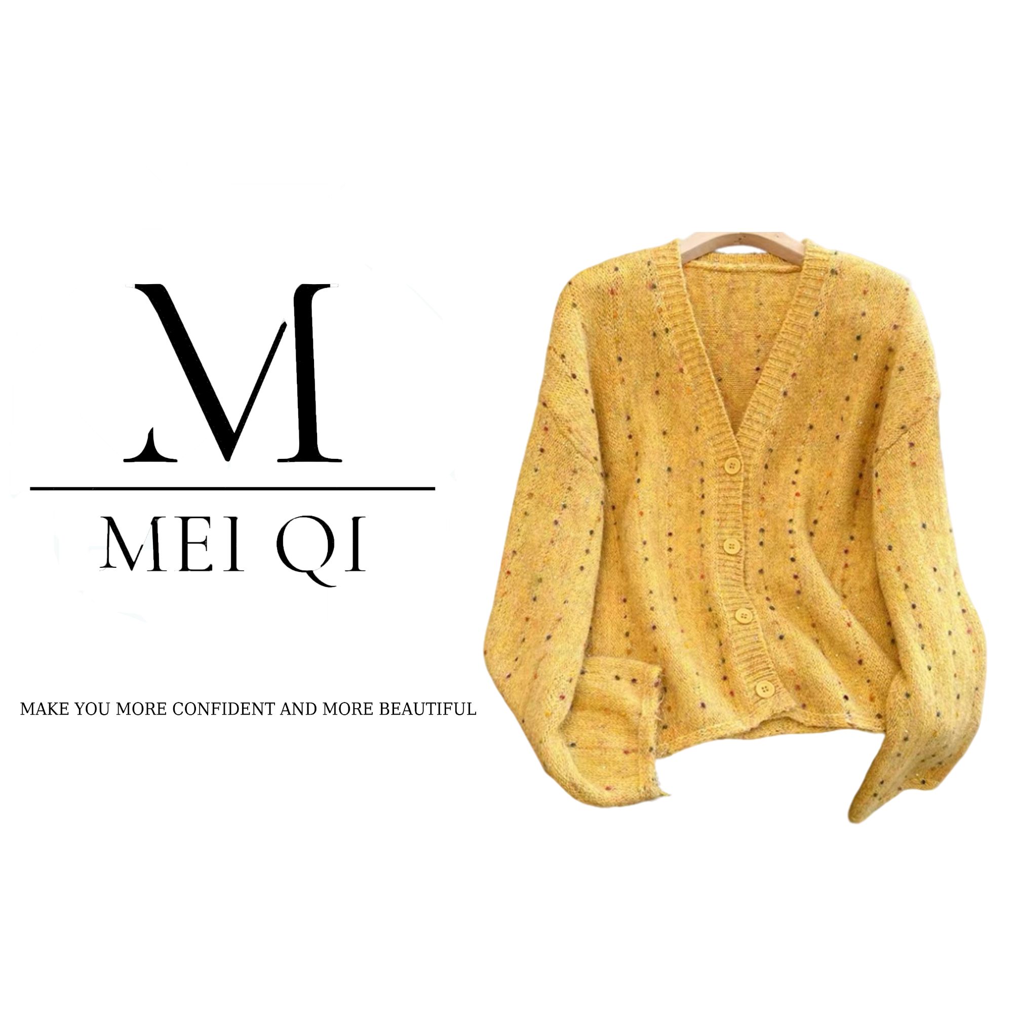 深圳南油白桃美美 花纱混纺V领长袖彩点宽松款针织开衫秋款A3410