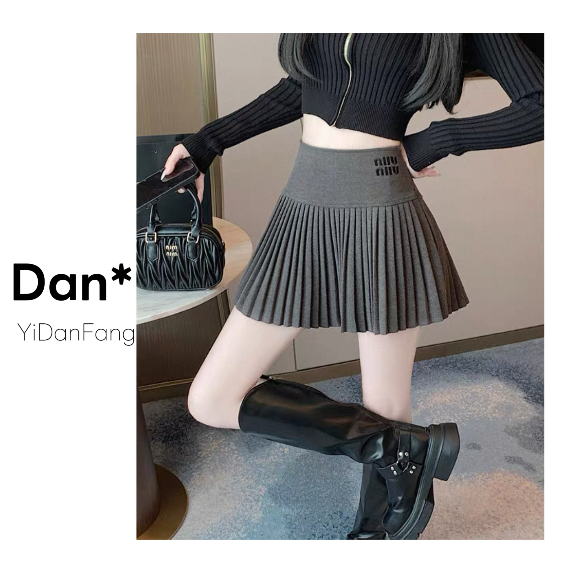 毛呢百褶高腰A字显瘦半身裙女秋冬百搭小个子防走光百褶小裙子