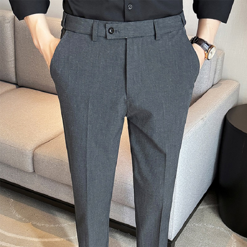夏季男士商务休闲西裤小直筒轻奢商务百搭高端休闲裤松紧腰西装裤