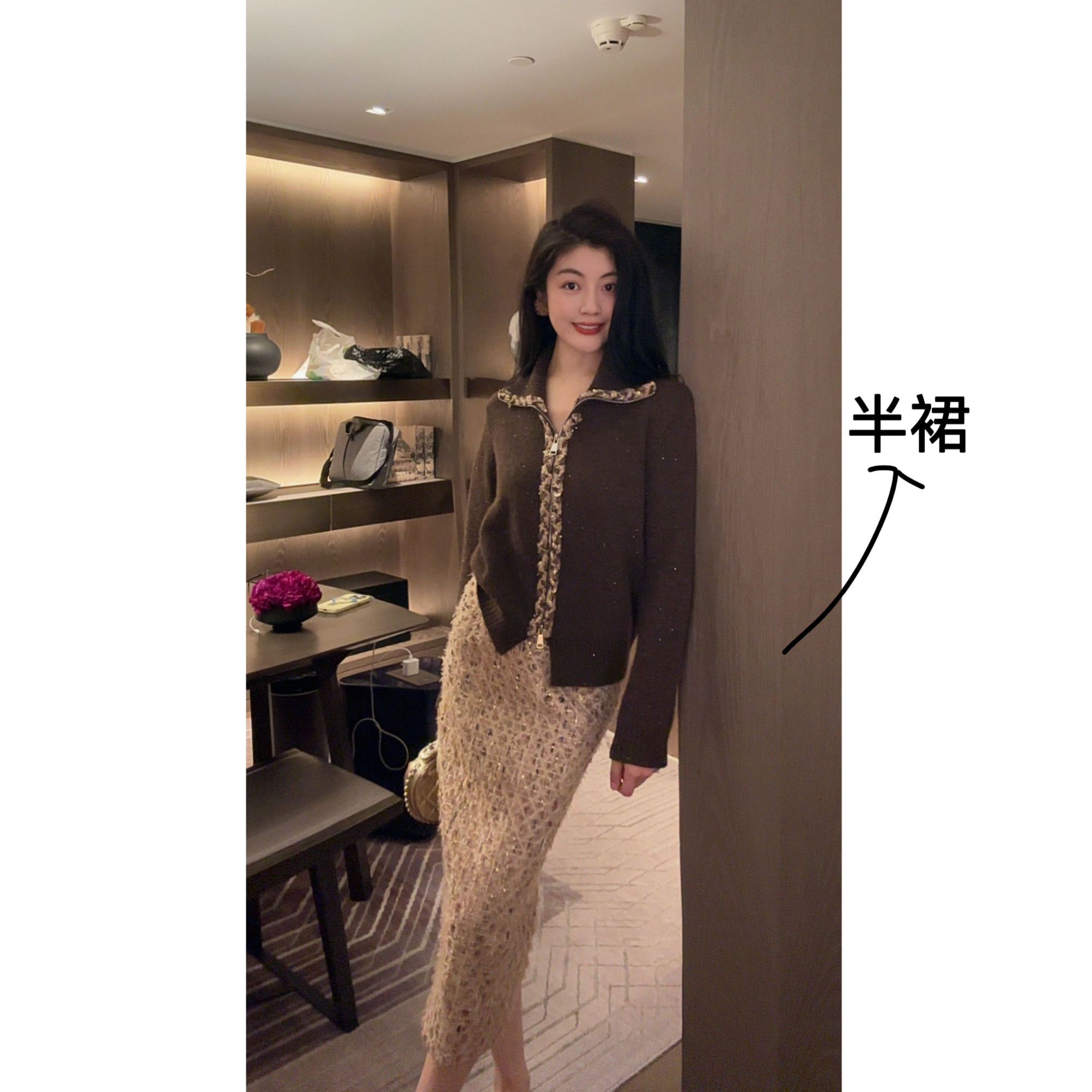 【N·COU】25冬新款【周未画廊】编织呢料亮片高腰半身裙DY51953