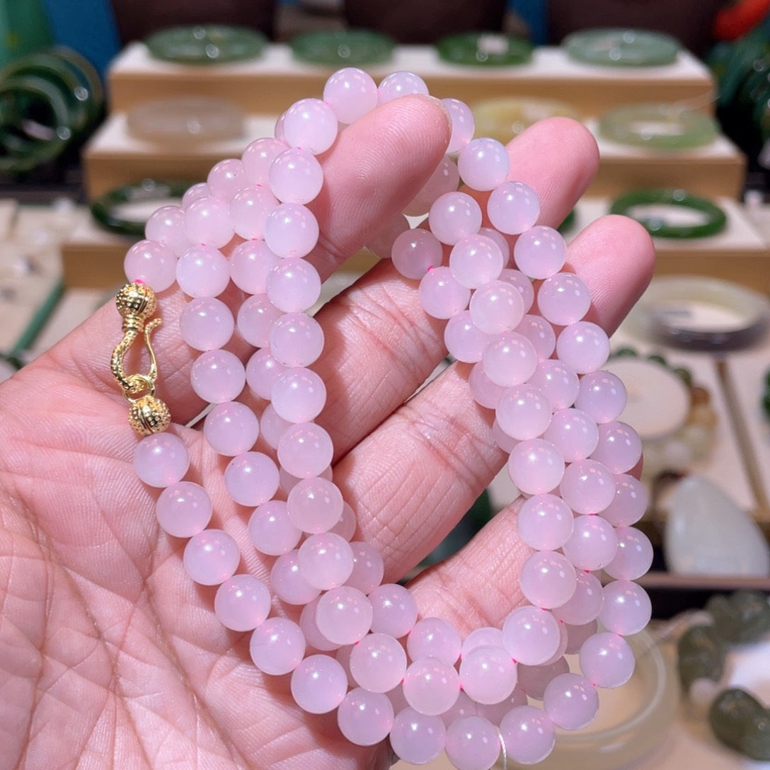 和田玉高冰藕粉108卡8未镶嵌