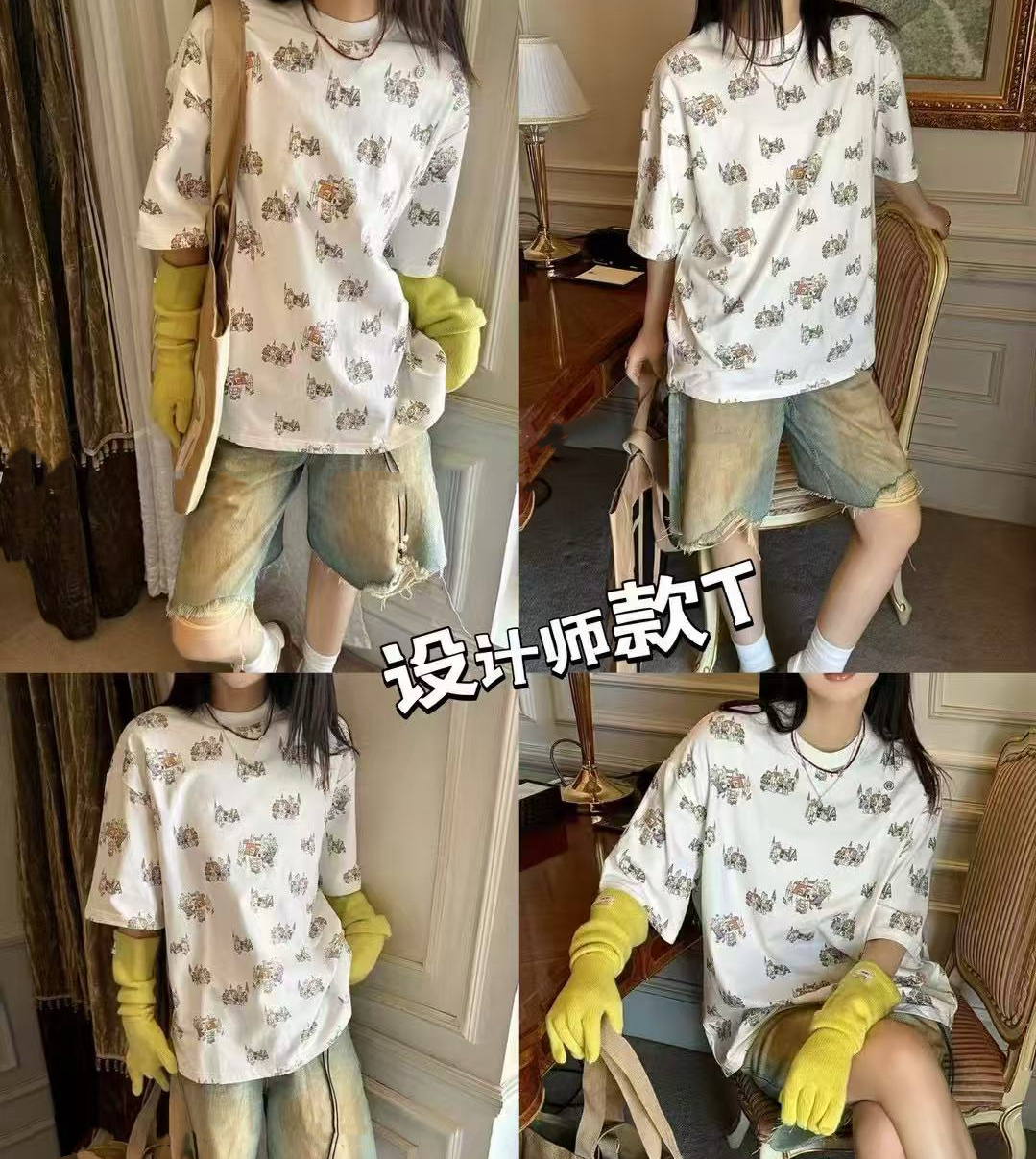 【W_ting】2025新款小众设计师花朵图案百搭短袖T恤50051