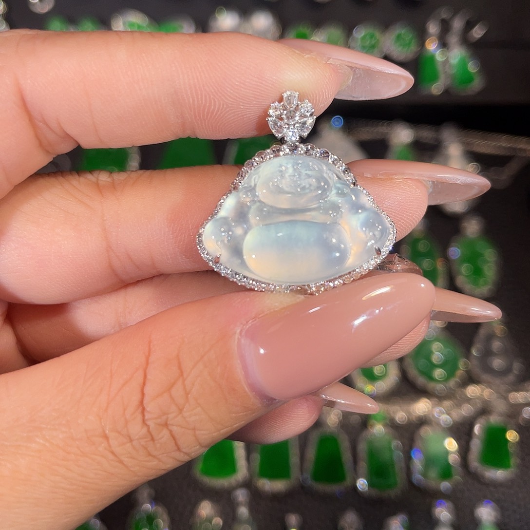 翡翠18K金镶嵌吊坠(不含链)冰佛公吊坠