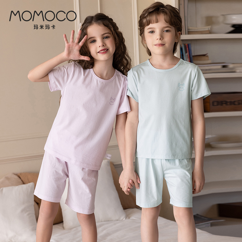 MOMOCO夏凉新款男女童可爱时尚纯色家居套装