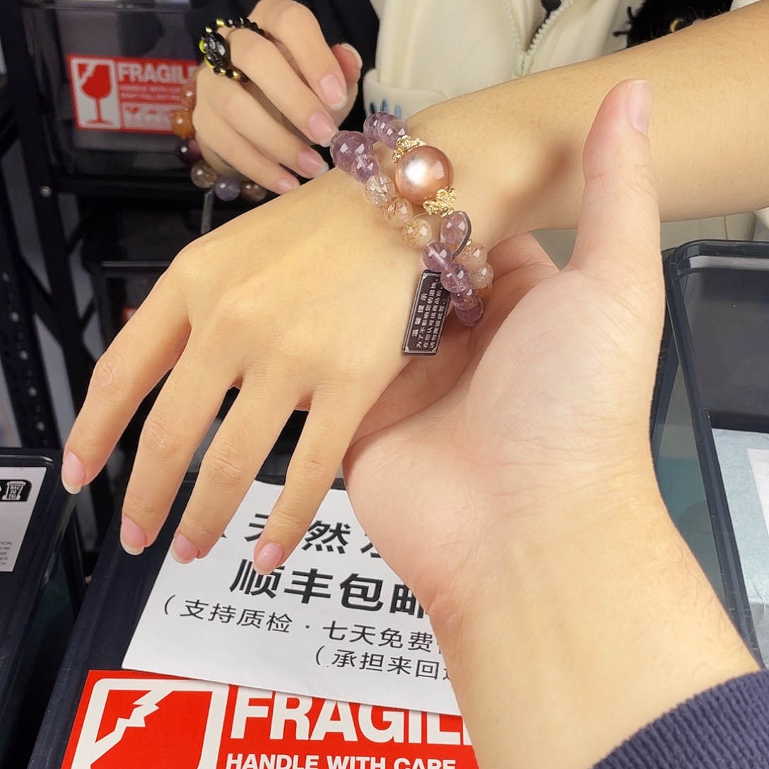 水晶银S925镀金镶嵌手串