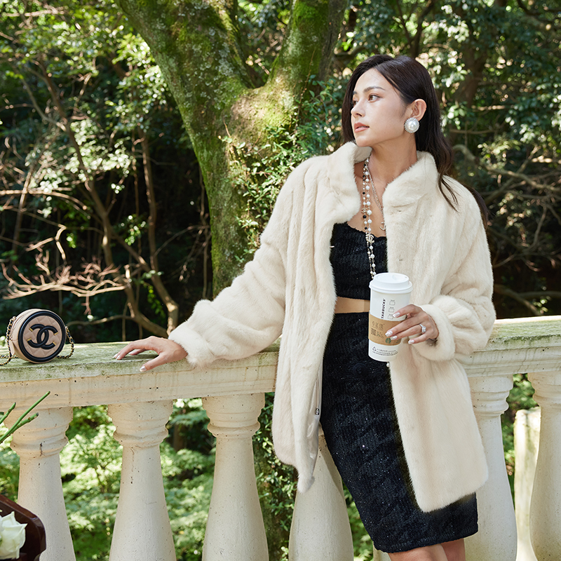 茉萱进口紫标水貂全抽刀立领美拉德貂皮大衣整貂复古年轻皮草外套