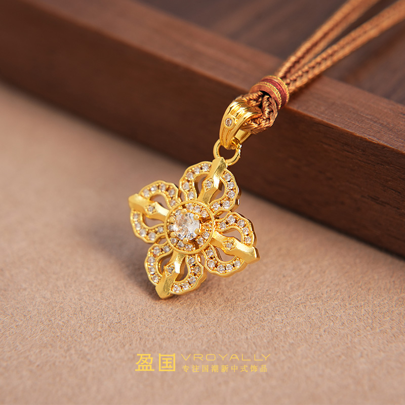 铜合金合成锆石吊坠 【万丈光芒】十字金刚杵项链百搭金色毛衣链