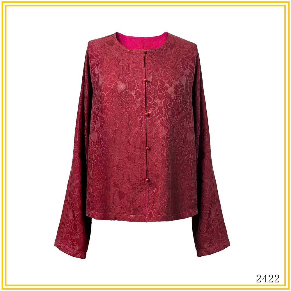 LN 2025季新款立体压花冠乐皱复古长袖宽松上衣2422