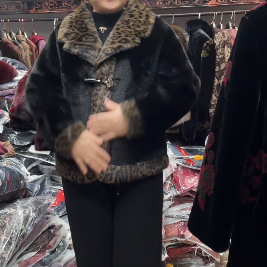 落肩袖豹纹翻领女西装领短款短外套休闲女款秋冬轻职风加厚冬季