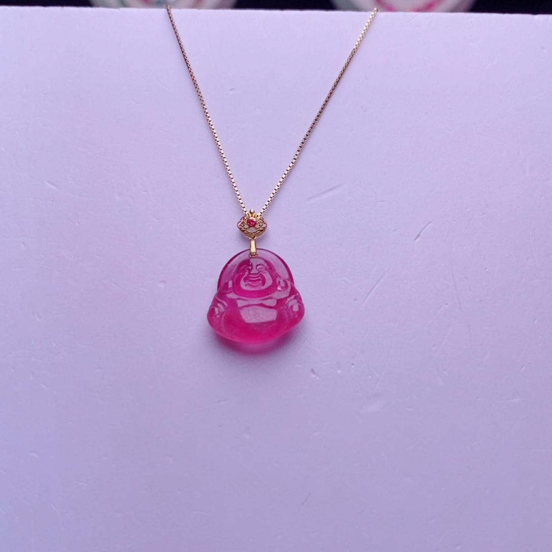 吊坠(不含链)18K金镶嵌碧玺佛公m