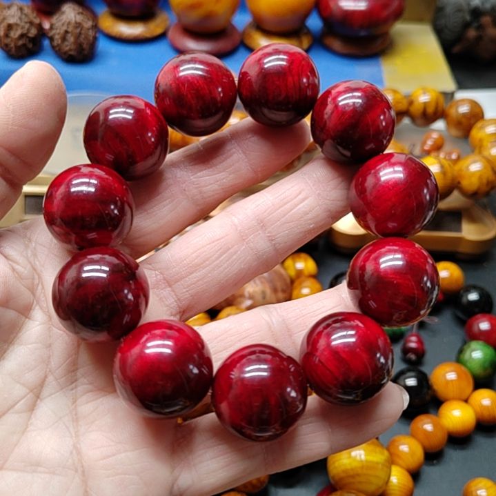 松木龙**人琥珀木手串红油闪电2.2尺寸