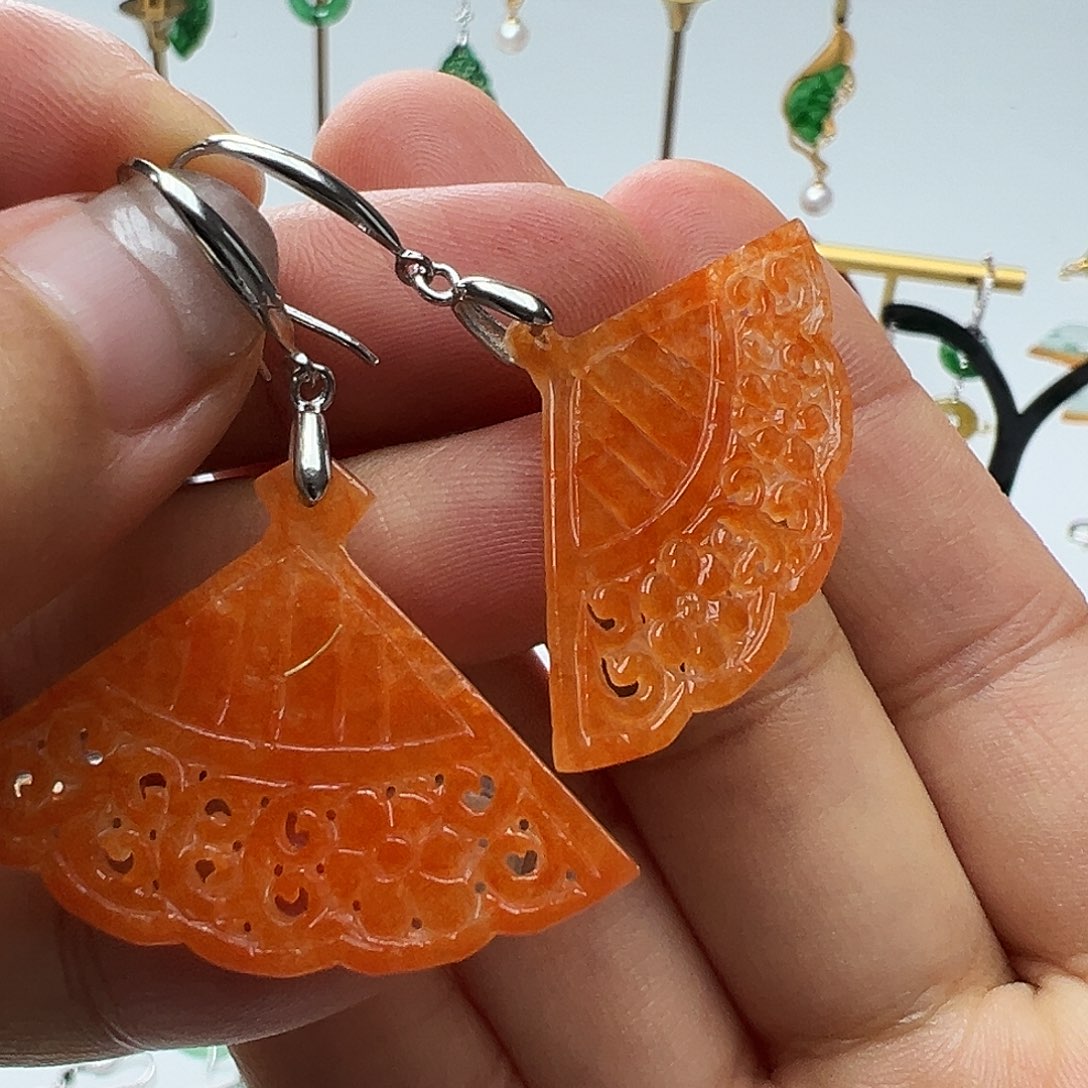 翡翠银S925镶嵌耳饰天然缅甸A货翡翠