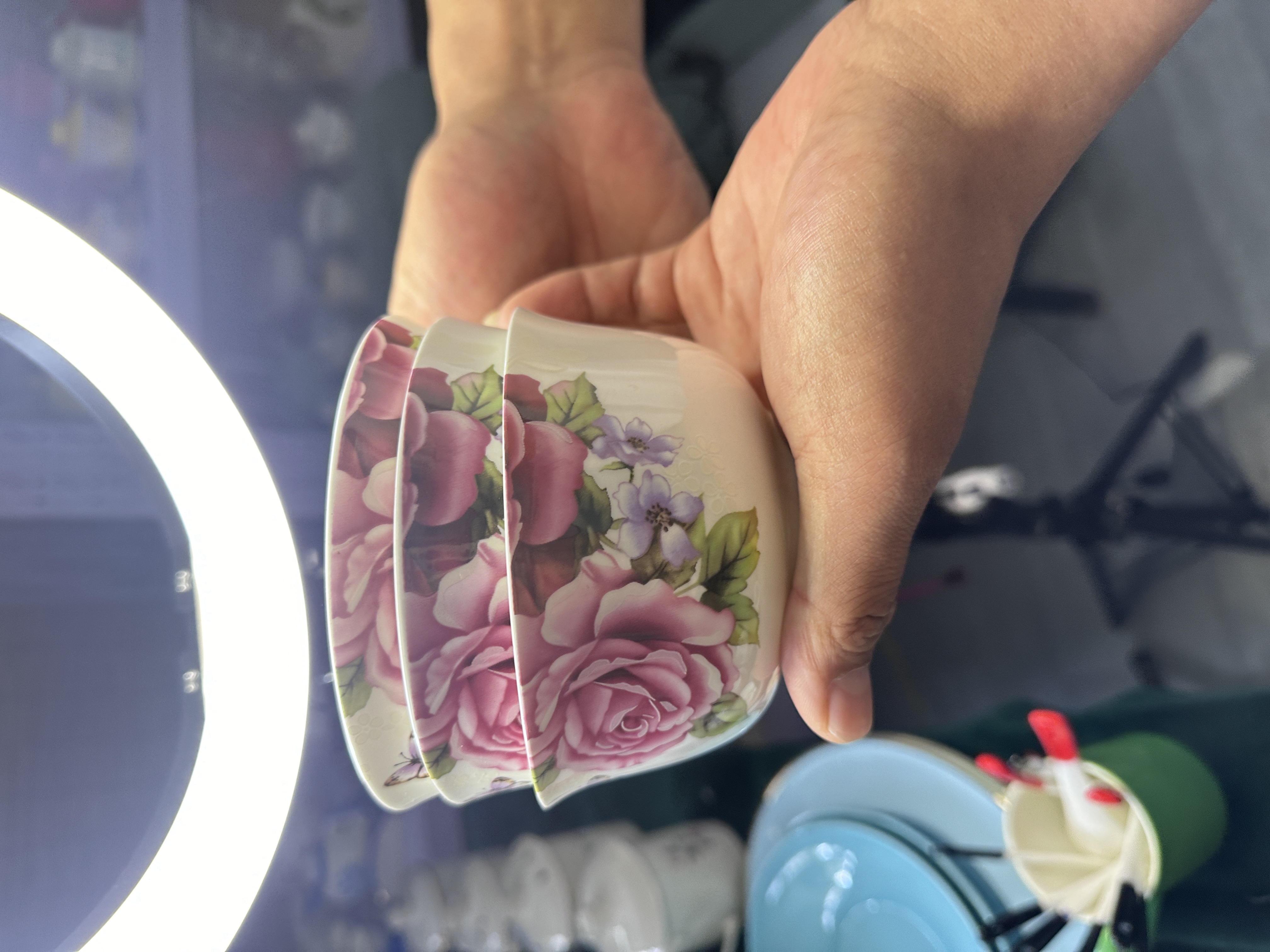 釉下彩贴花植物花卉餐具3件套陶瓷白瓷贴花碗家用【微瑕介意慎拍】