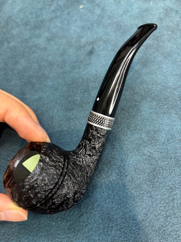 德国华云双腰线喷砂微弯牛头烟斗