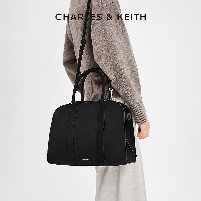 CHARLES & KEITH【商场同款】25冬黑色通勤大容母托特包30840593-1
