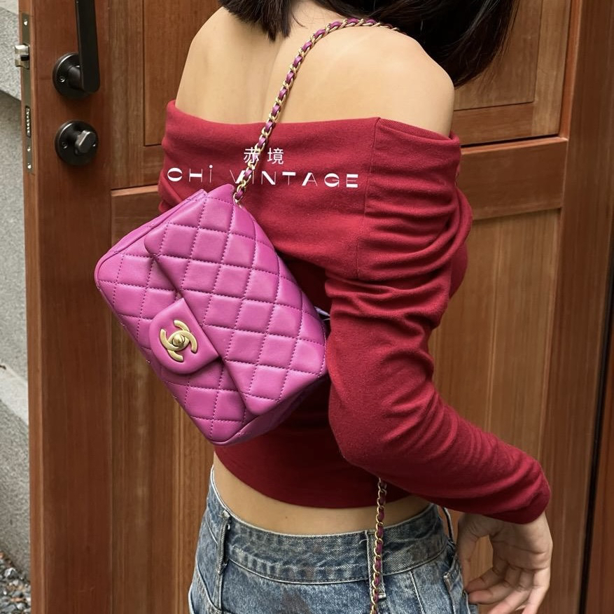 99新 Chanel/香奈儿 5332 紫金羊皮金球方胖子斜挎包21