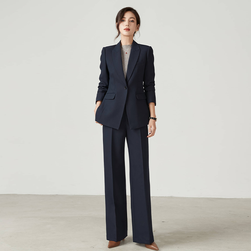 春秋高档定制西装正装女职业套装藏青色面试商务工作服西服两件套