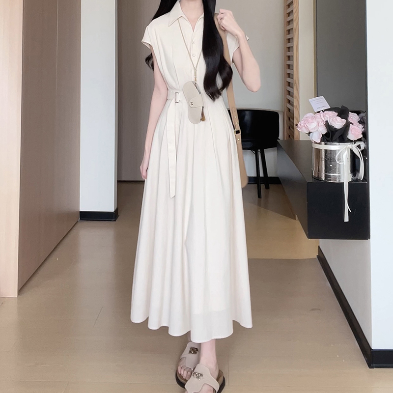 4132气质通勤polo衬衫连衣裙子女夏季2025年新款高腰显瘦优雅长裙