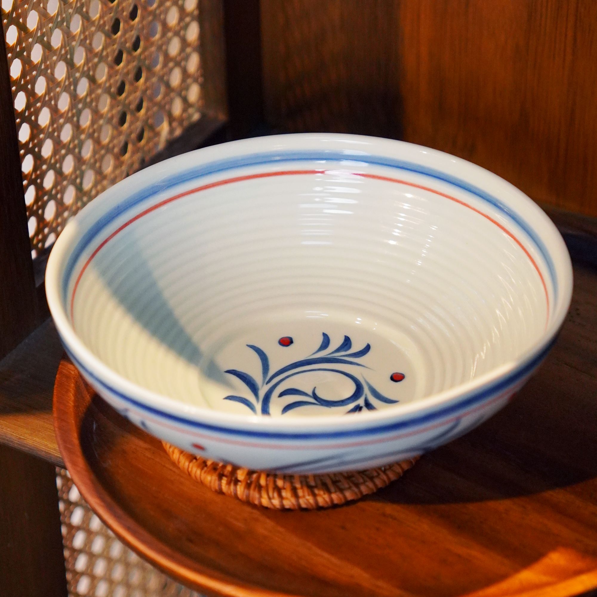 RIGEIAN/瑞涧【7寸小圆满面碗】螺纹红豆卷草新中式高温釉下彩800ml