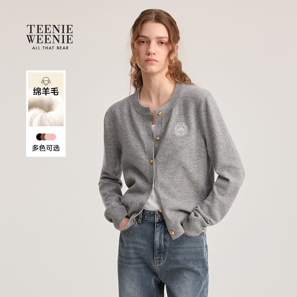 *【绵羊毛】TeenieWeenie小熊毛衣25圆领外搭针织开衫女TTCK258906P