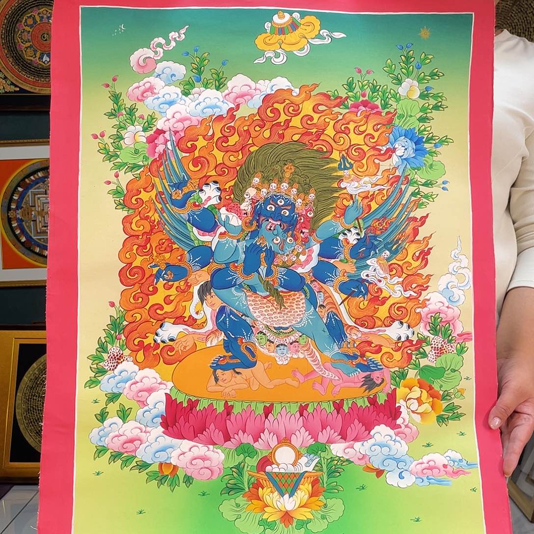 卷轴画普巴金刚手绘矿料唐卡