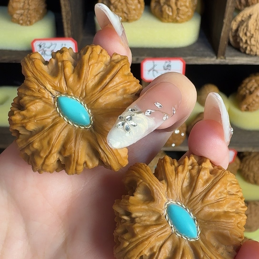 夹***夹核桃手串/手链文玩核桃白狮子边44（有修镶嵌介意勿拍）