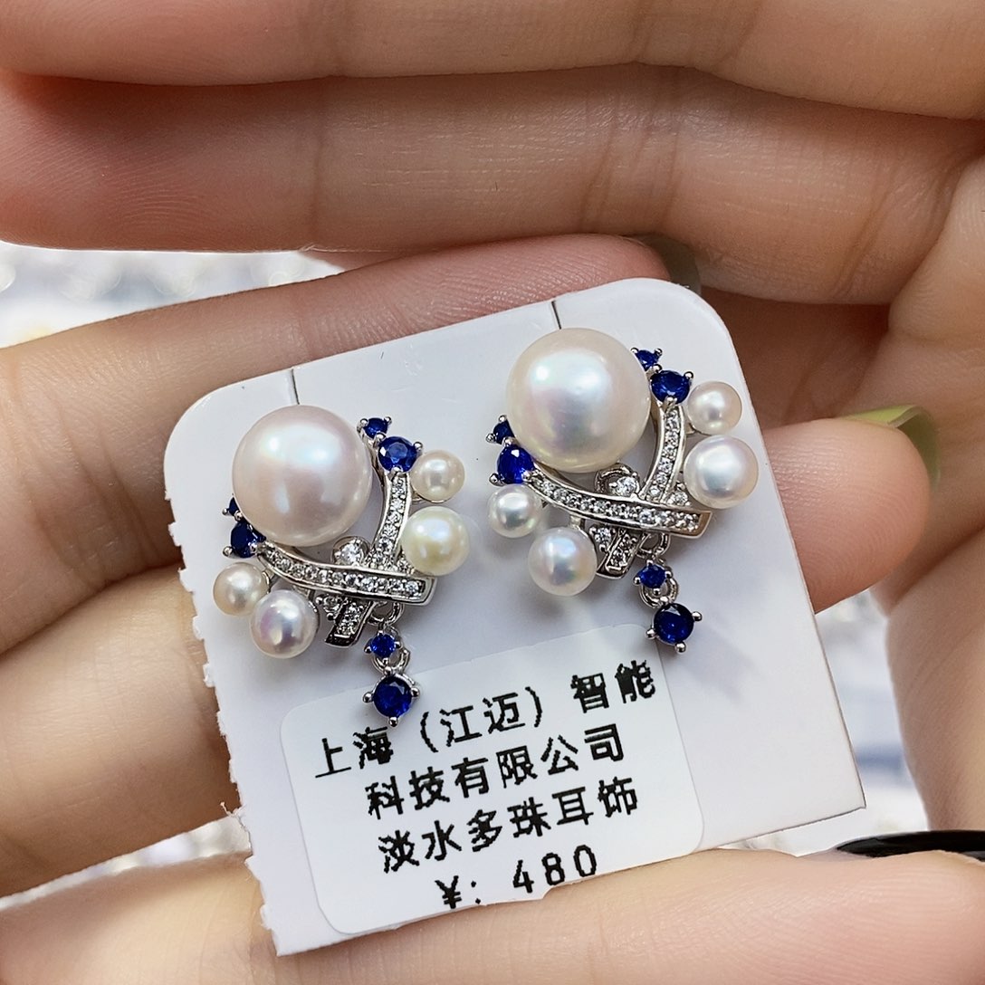 淡水珍珠特价不退不换极光耳饰银S925镶嵌