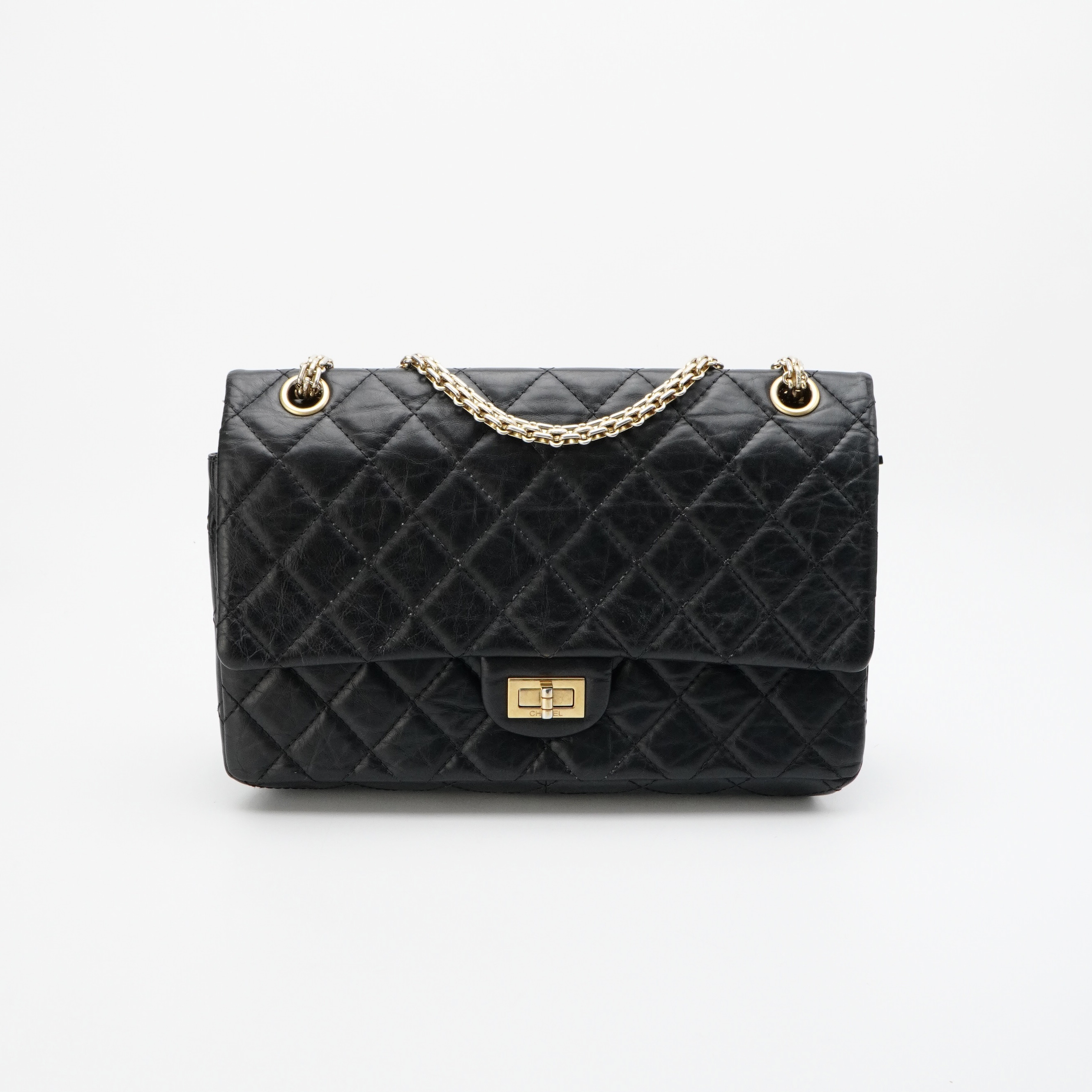 95新 Chanel/香奈儿 Chanel香奈儿2.55黑金中号  11271