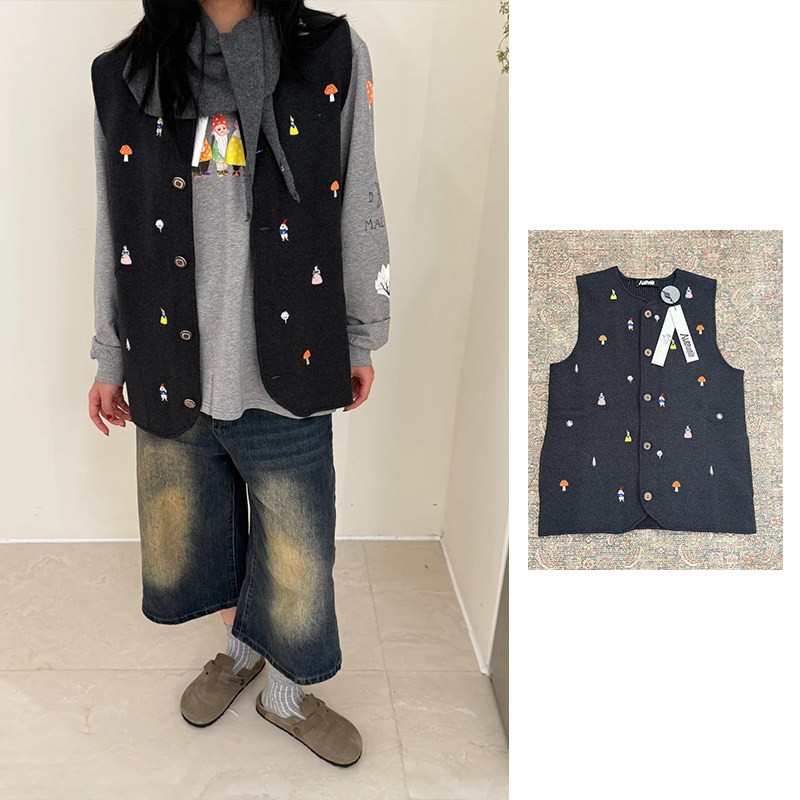 AUBRUINO 刺绣羊毛针织马甲