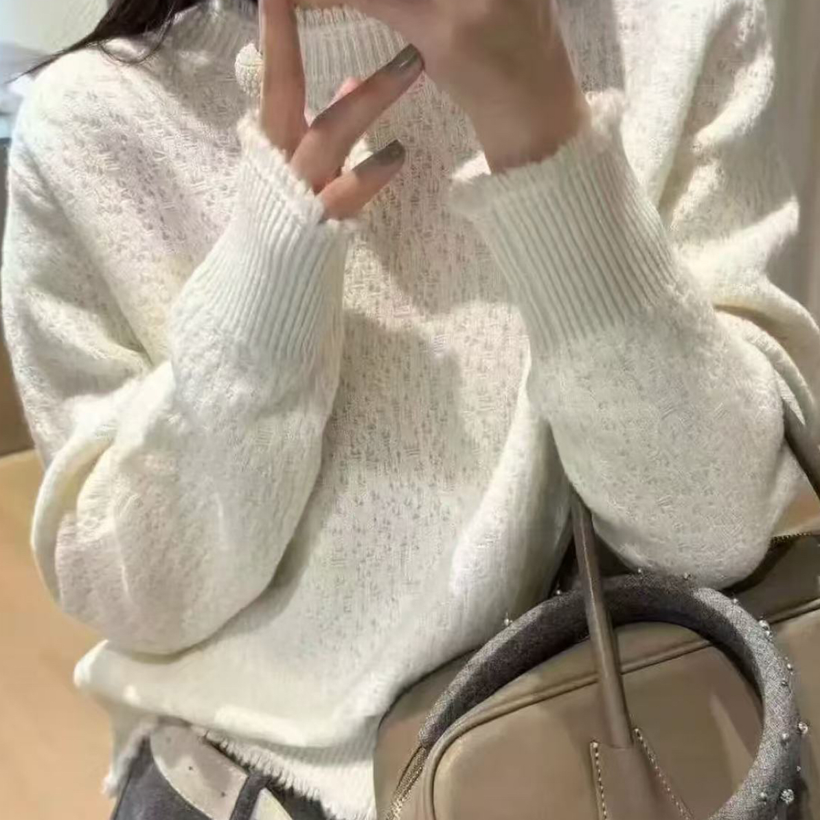 含羊绒高克重云朵针织包裹感毛衣6016